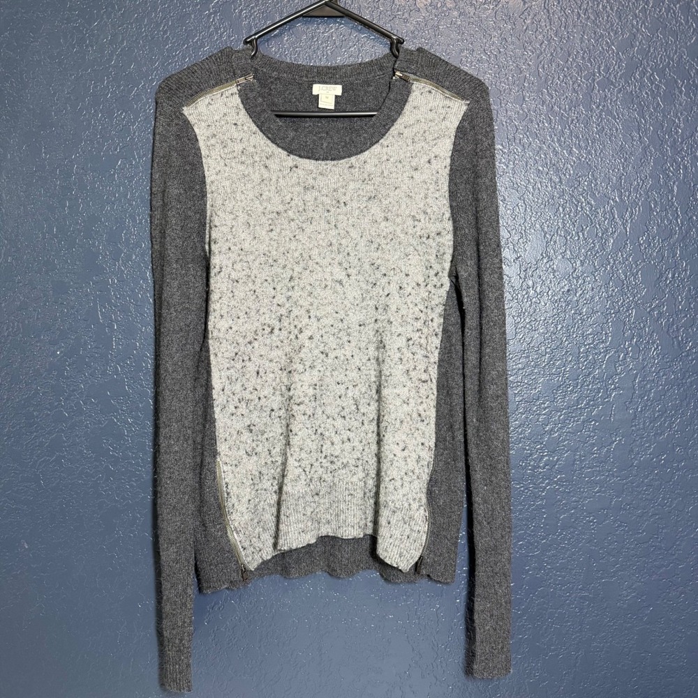 J.Crew Marled Sweater Women's M Gray Zip Shoulder Knit Pullover